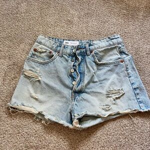 Zara Light Blue Distressed Jean Shorts